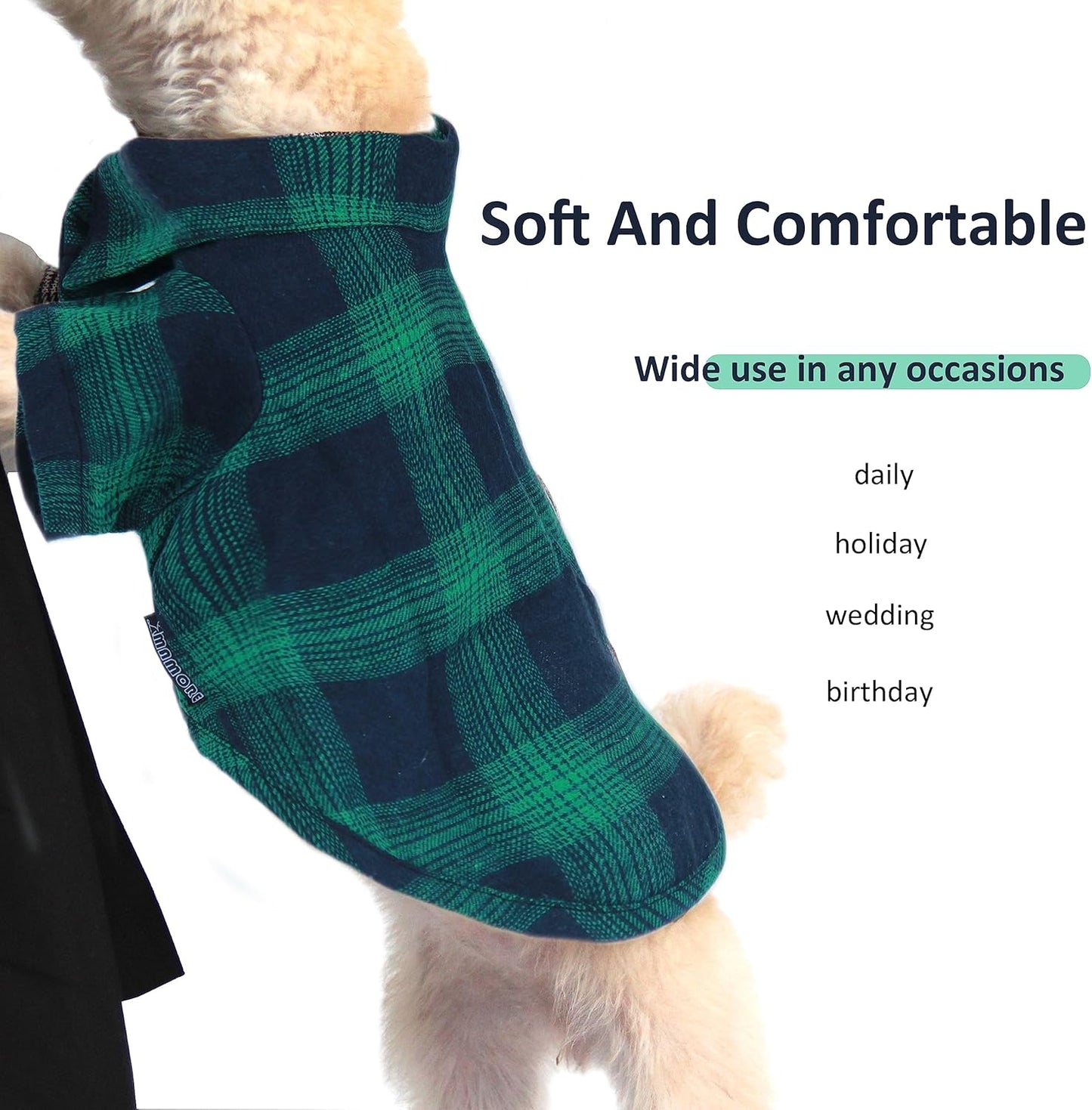 Plaid Dog Shirt,Soft Casual Pet Shirt Clothes, Dog Cotton Shirt with Bow Tie for Wedding,Christmas Costumes Costumes (Large, Green&Blue)