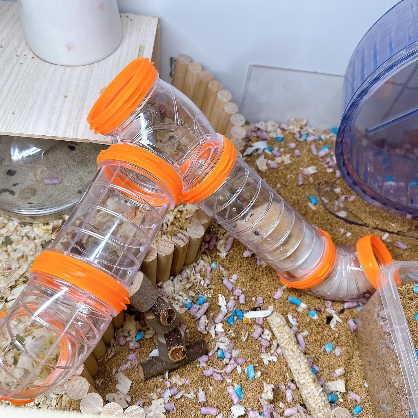 8PCS Hamster Tunnel Tube DIY Assorted Toy Transparent Adventure Pipe Playground Excercise Set for Mouse Syrian Hamster Gerbil (Orange)