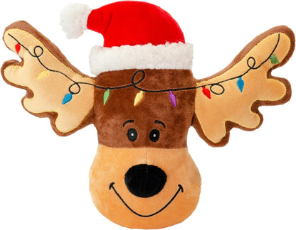 Giftable World Holiday Plush Pet Toy Fun for Christmas Designs with Squeaker Dog Chew Toy (9" Reindeer Cookie)