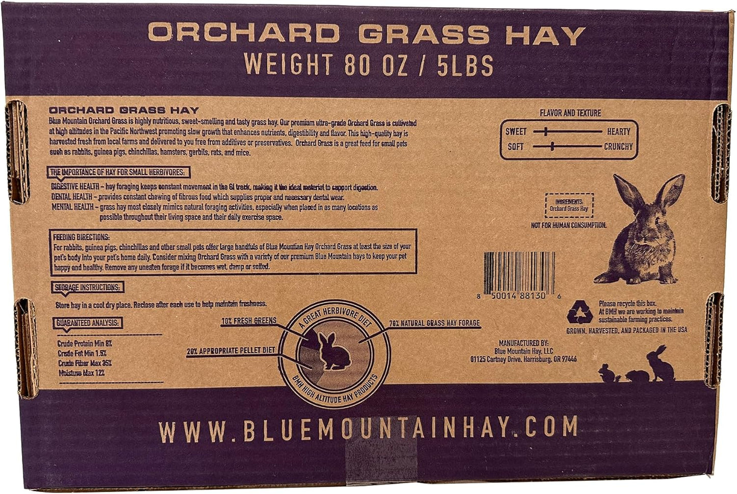 Blue Mountain Hay | Fresh Orchard Grass Hay (5 Pounds) | High Fiber, Soft & Leafy | High-Altitude Hay Pet Food for Rabbits, Guinea Pigs, Chinchillas, Hamsters, and Other Small Pets