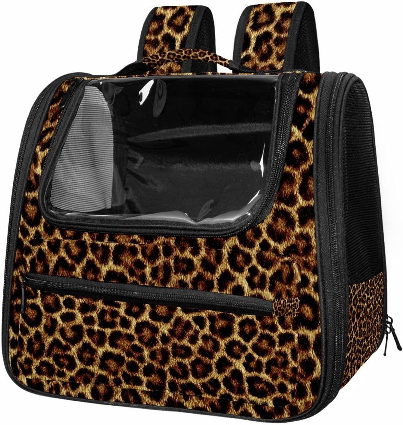 Portable Travel pet Backpack Carrier Hamster Bag Small Dog cat Carrier Breathable Hang Bag, Brown Leopard Print