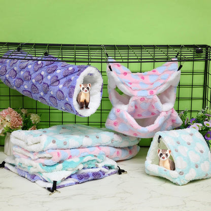 Abbylike 9 Pieces Rat Hammock 3 Tier Guinea Pig Ferret Hammocks Small Pet Hanging Tunnel Glider Toy Guinea Pig Ferret Hideout Bed Cage Accessories for Hamster(Green, Purple, Pink,Heart)