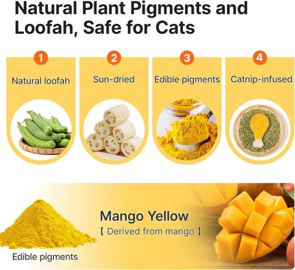 Potaroma Loofah Cat Chew Toys with Catnip and Silvervine, 3PCS Interactive Kitten Loofa Dental Teething and Biting Catnip Toys for Cat's Dental Cleaning, 3.2 Inches