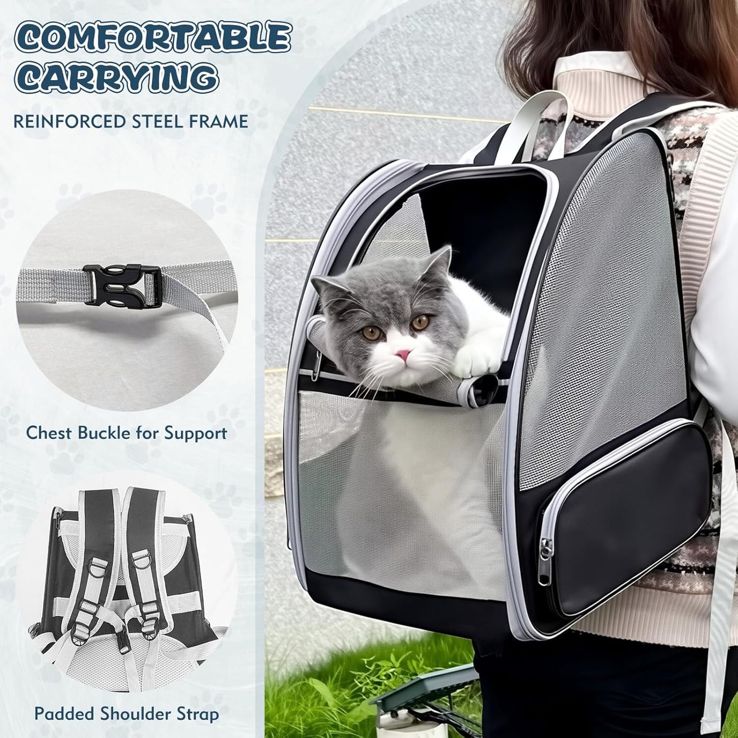 Cat Backpack Carrier, Pet Backpack Carrier Cats and Small Dogs, Collapsible Fully Ventilation Cat Backpack for Outdoors Hiking Camping Travel(up to 16.5lbs)