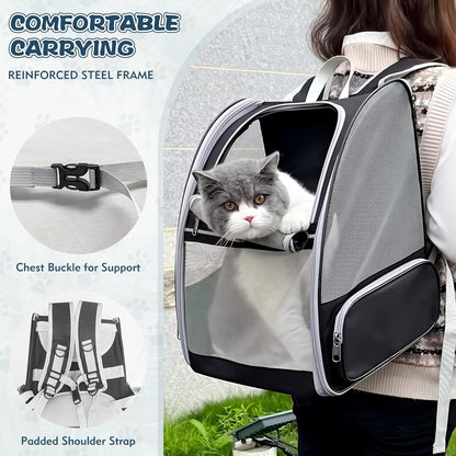 Cat Backpack Carrier, Pet Backpack Carrier Cats and Small Dogs, Collapsible Fully Ventilation Cat Backpack for Outdoors Hiking Camping Travel(up to 16.5lbs)