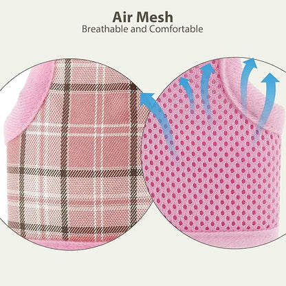 AIITLE Adjustable Bunny Harness & Leash Set - Soft Mesh Liner, Comfort Fit Plaid Pattern Vest with Magic Tape Design, Portable for Small Animal Pets Puppy Cat Rat Squirrel Ferret, Pink L