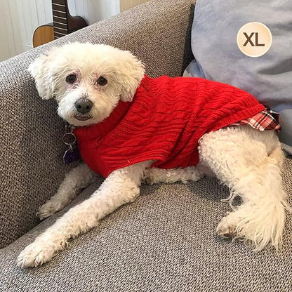 KYEESE Dog Sweater Soft Pullover Dog Sweaters for Medium Dogs Girl Warm Turtleneck Medium Dogs Sweater Stretchy Knitwear Cat Clothes with Gingham Patchwork Thick Pet Coat for Fall Winter Cold Weather