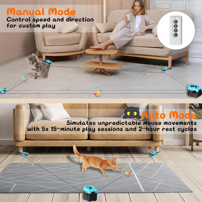 Interactive Cat Toy for Indoor - Automatic Cat Treadmill with Remote Control, 3 Speeds, Quiet Motor & Durable Design | Indoor Chase Hunting Feather Toys for Fitness, Playtime & Energy Release (Blue)