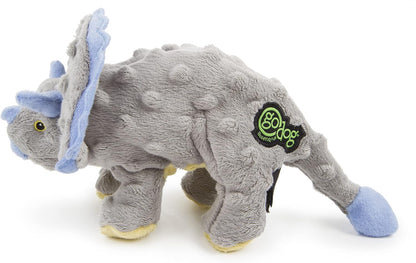 goDog Dinos Frills Squeaky Plush Dog Toy, Chew Guard Technology - Gray, Small