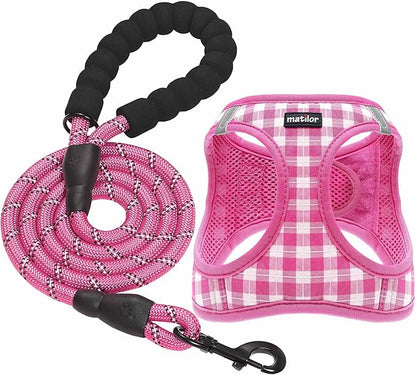 Dog Harness Step-in Breathable Puppy Cat Dog Vest Harnesses for Small Medium Dogs Pink Checkered