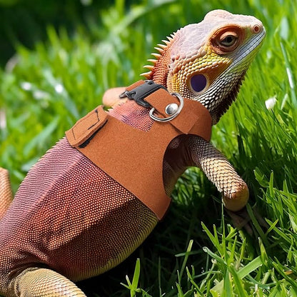 3 Sizes Bearded Dragon Harnesses and Leash Set, Adjustable Soft Leather Lizard Leash Harness Small Animal Walking Vest with Traction Rope for Small Reptiles Squirrel Rat Bearded Dragon Lizard