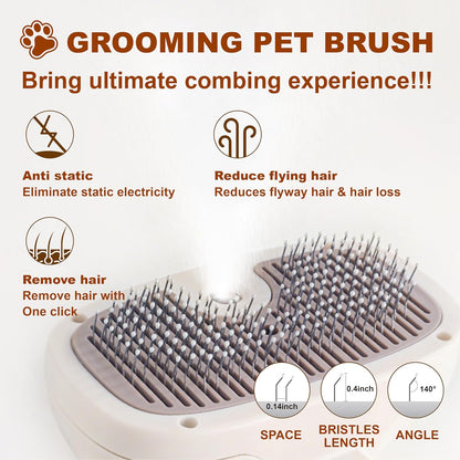 Cat Steam Brush, Dog Brush for Shedding, Pet Spray Hair Removal Comb, Pet Grooming Brush for Short & Long Haired Dogs & Cats,Spritz Defur Comb with Waterless Shampoo (White)