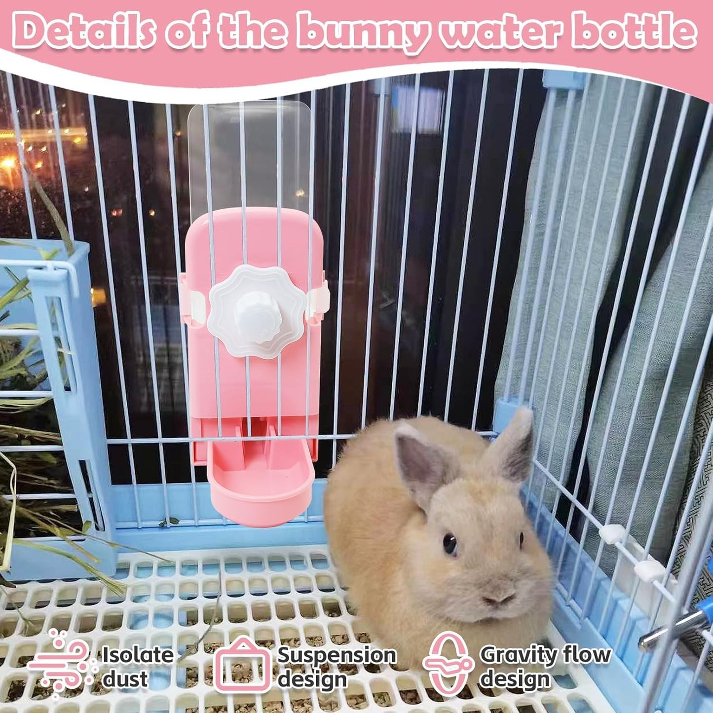 kathson Rabbit Water Bottle, 17oz Hanging Water Fountain Automatic Dispenser No Leak WaterFeeder for Bunny Chinchilla Guinea Pig Hedgehog Ferret