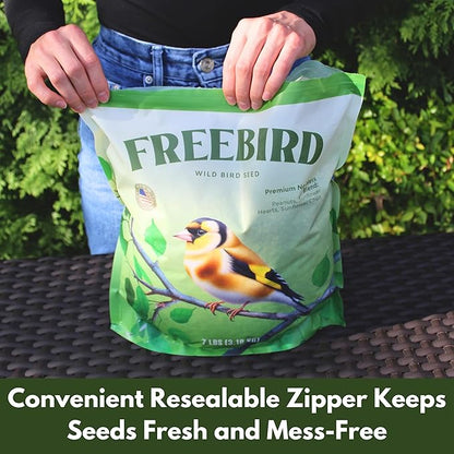 Premium No Mess Bird Seed by Freebird - Peanut Pieces, Sunflower Hearts, Sunflower Chips - 100% Waste Free Bird Food for Finches and Small Songbirds - 7lb Bag