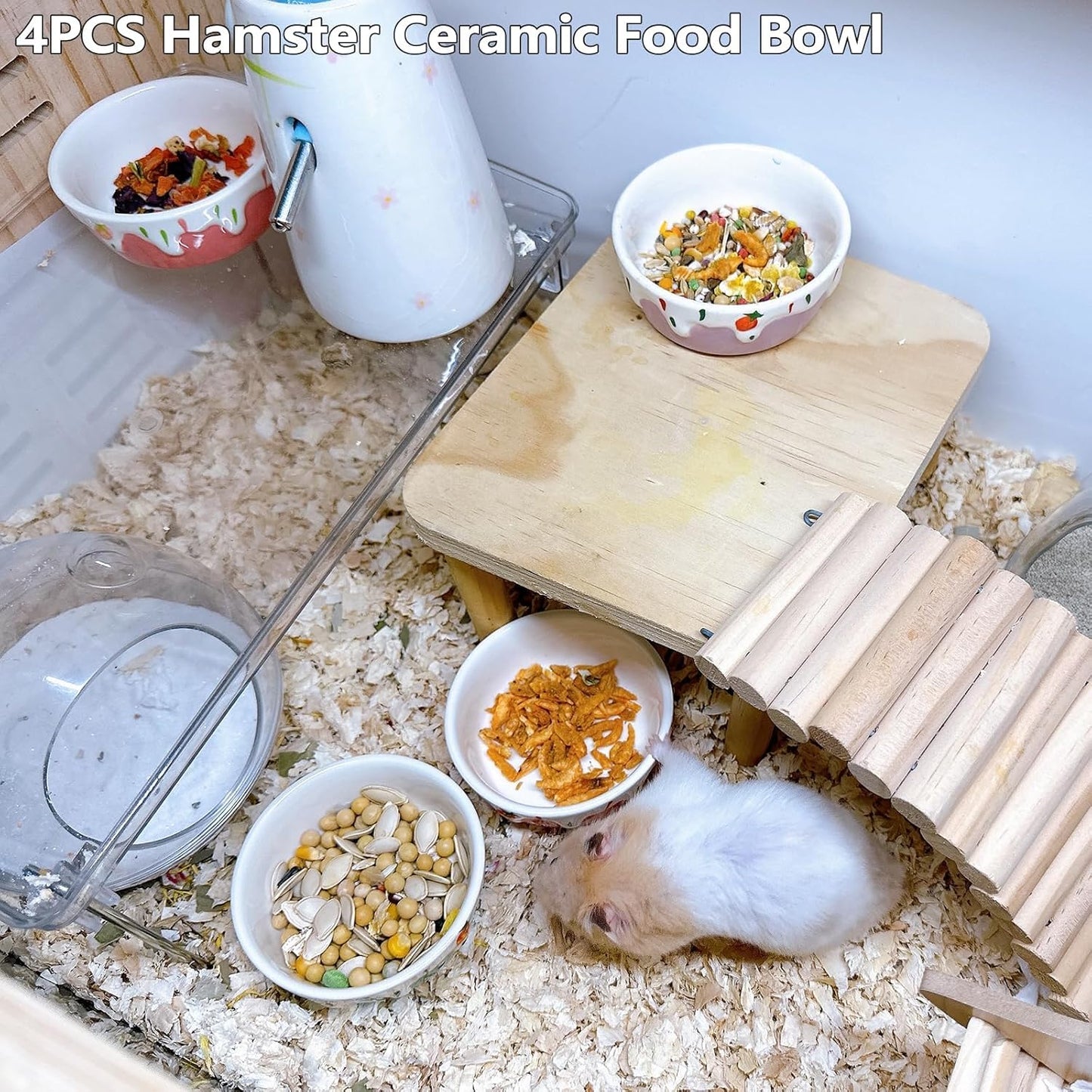4 Pack Hamster Food Bowl Small Animals Ceramic Food Water Bowl Prevent Tipping Moving for Gerbil Chinchilla Hedgehog Rat