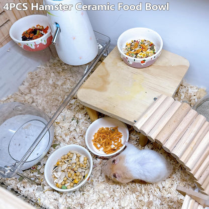 4 Pack Hamster Food Bowl Small Animals Ceramic Food Water Bowl Prevent Tipping Moving for Gerbil Chinchilla Hedgehog Rat