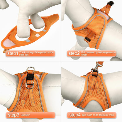 YIMEIS Dog Harness and Leash Set, No Pull Soft Mesh Pet Harness, Reflective Adjustable Puppy Vest for Small Medium Large Dogs, Cats (Orange01, Medium (Pack of 1)