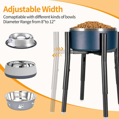 Dog Bowl Stand,Adjustable Tall Dog Food and Water Bowl Stand 8-12" Width 4 Heights,Durable Metal Elevated Dogs Bowl Holder for Medium and Large Dogs (Adjustable Wide 8-12" Heights 16")