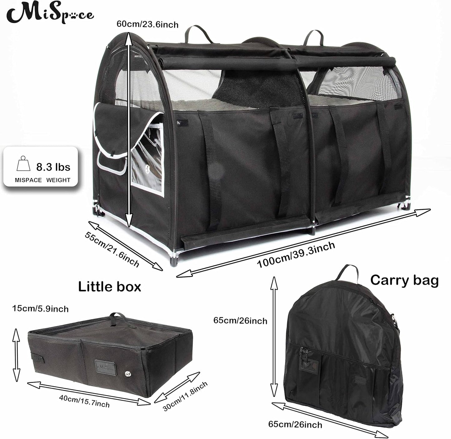 Mispace Portable 2 Pet Carriers for Cats Collapsible Cat Condo for Car Travel Pet Kennel Show Cages with Portable Carry Bag Hammocks Mats and Litter Box