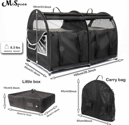 Mispace Portable 2 Pet Carriers for Cats Collapsible Cat Condo for Car Travel Pet Kennel Show Cages with Portable Carry Bag Hammocks Mats and Litter Box
