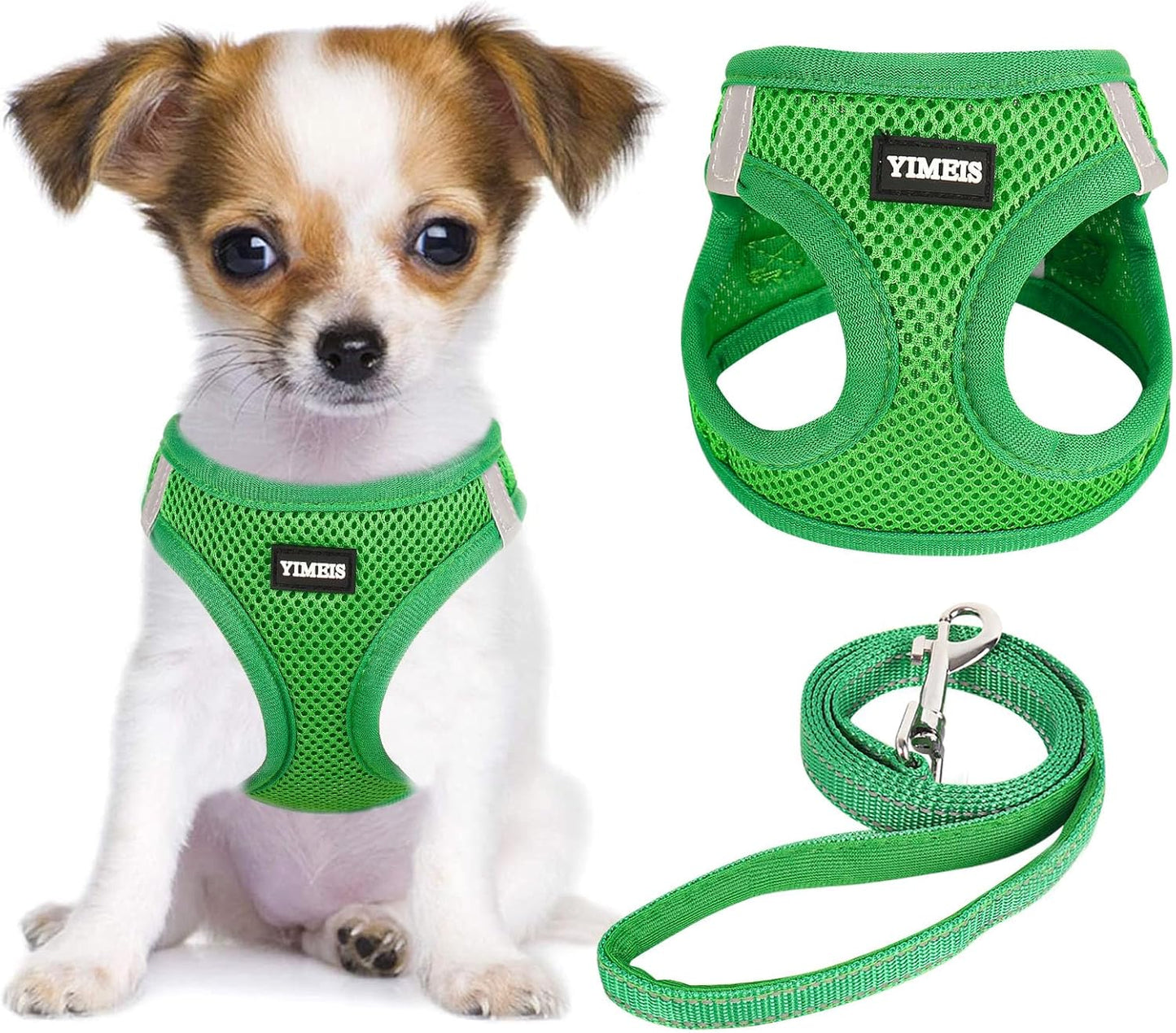 YIMEIS Dog Harness and Leash Set, No Pull Soft Mesh Pet Harness, Reflective Adjustable Puppy Vest for Small Medium Large Dogs, Cats (Green, X-Small (Pack of 1)