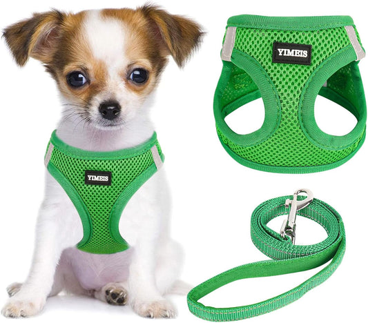 YIMEIS Dog Harness and Leash Set, No Pull Soft Mesh Pet Harness, Reflective Adjustable Puppy Vest for Small Medium Large Dogs, Cats (Green, X-Small (Pack of 1)