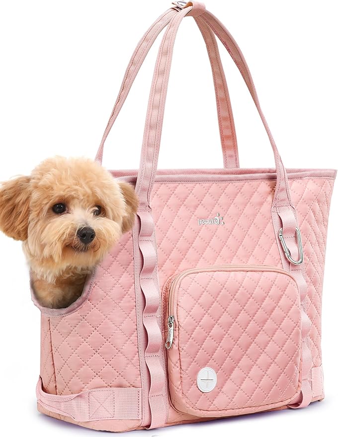 Pecute Dog Purse Carrier, Pet Carrier with Pockets for Small Dogs, Portable Small Dog Soft-Sided, Lightweight Dog and Puppies Tote Bag, Outing, Travel, Vet, Pink