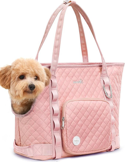 Pecute Dog Purse Carrier, Pet Carrier with Pockets for Small Dogs, Portable Small Dog Soft-Sided, Lightweight Dog and Puppies Tote Bag, Outing, Travel, Vet, Pink