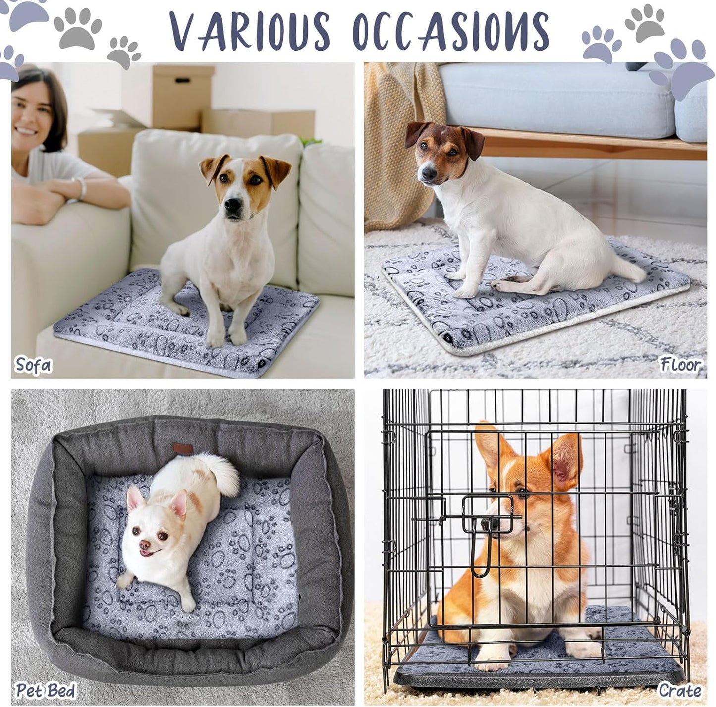 VitalCozy 2 Pack Self Warming Cat Mat Self Heating Pad Bed Reversible Machine Washable Reflects Body Heat Warm Thermal Pet Pad Crate Blanket for Feral and Indoor Cat (Grey,22'' X 18'',Dog Paw)