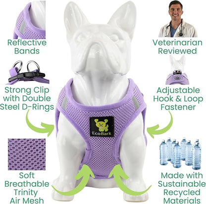 EcoBark Step in Dog Harness - Eco-Friendly Dog Harnesses for Small and Medium Breed Dogs - Reflective and Adjustable Body Halter Vest - Soft Mesh Toy Breed Harness (Lavender, Medium)