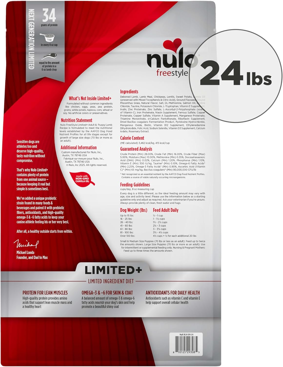 Nulo Freestyle Limited Ingredient Lamb Recipe Dry Kibble Dog & Puppy Food, 24 Pound Bag