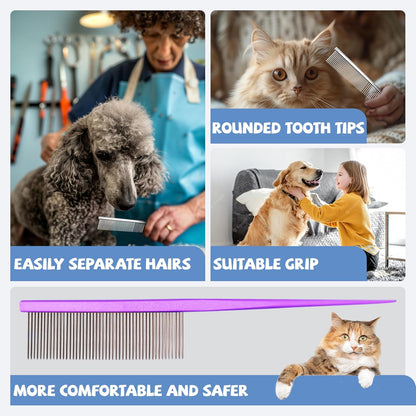 Grooming Pet Comb Rat Tail Dematting Cat and Dog Comb，Rounded Ends Design for Safe Tangle Removal, Hairstyling, Massage，Loose Hair Removal，Prevent Irritation，Fluffing Paws,Face,Tail,Remove Tear Stain