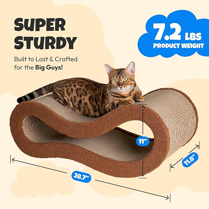 Cloud Lounge Cat Scratching Pad, Reversible Scratch Board with Natural Curves for Freestyle Scratching & Ergonomic Support, Extra Wide Cat Bed for Large Cats, Premium Cardboard & Cozy Fabric