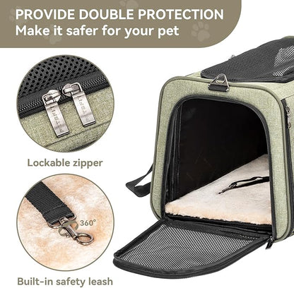 Petsfit Expandable Cat Carrier Dog Carrier, Soft-Sided Collapsible Portable Pet Carrier, 19x12x12, Green