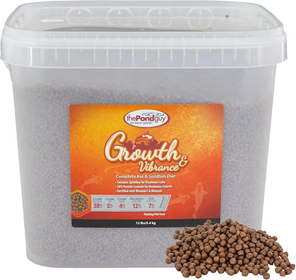 The Pond Guy Growth & Vibrance Fish Food for Show Quality Koi & Goldfish, Premium Protein Floating Pellets for Balanced Nutrition, 12 lbs
