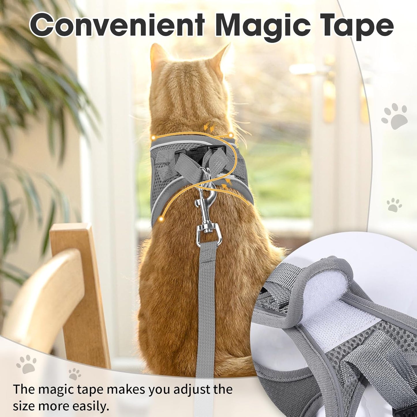 Cat Vest Harness and Leash Set for Walking Escape Proof, Adjustable Kitten Harness Breathable Mesh with Reflective Strips Harness for Kitty Puppy Bunny (Grey,S)