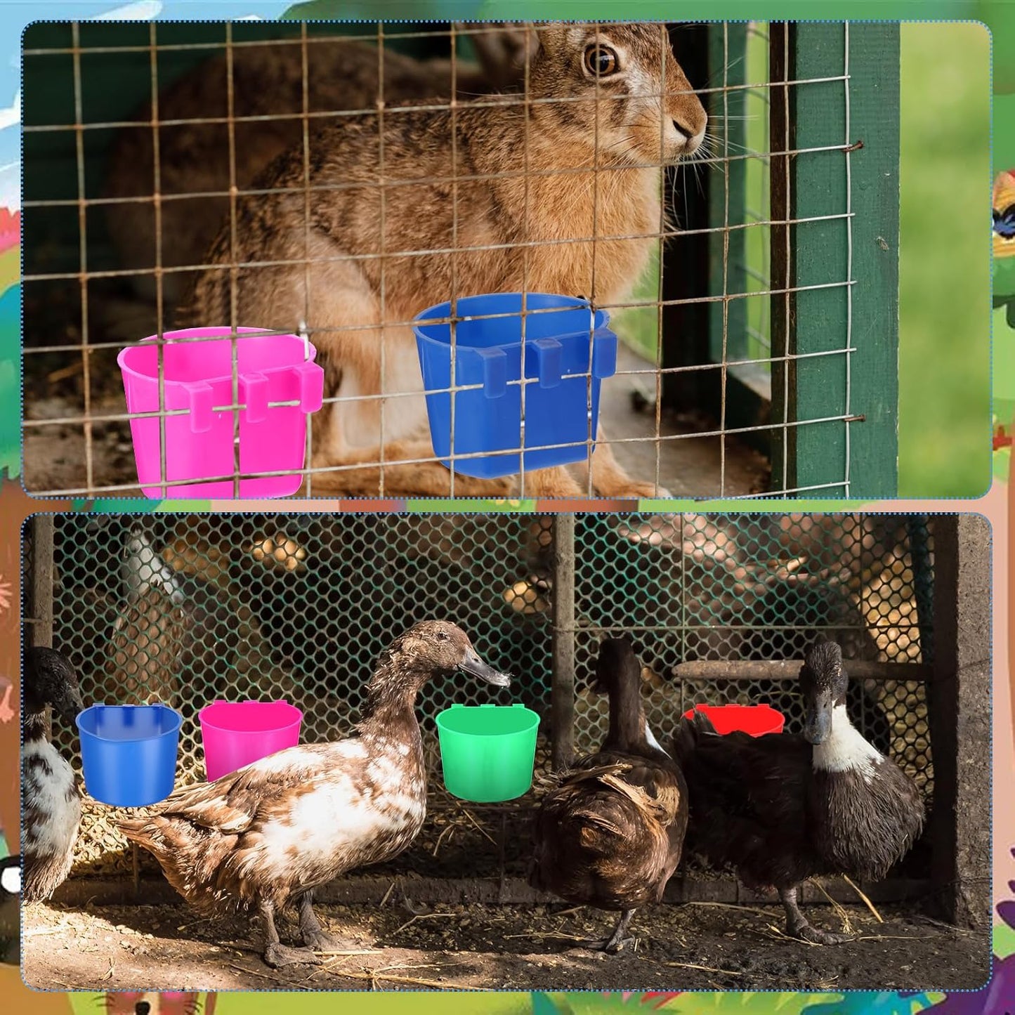 100 Pcs Cage Cups Chicken Feeder Cup 8 oz Hanging Bird Food Water Bowl Coop Bunny Cage Feeding Dish Game Fowl Supply for Poultry Pet Parrot Parakeet Rabbit Parakeet Pigeon(Blue, Red, Rose Red, Green)