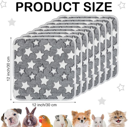 Tudomro 8 Pcs Guinea Pig Bedding Cage Liners Bulk Blankets Small Animal Flannel Throw Bedding Waterproof Absorbent Reusable Pet Pee Sleep Mat Pad Cover for Hamster Ferret(Grey Star,12 x 12 Inch)