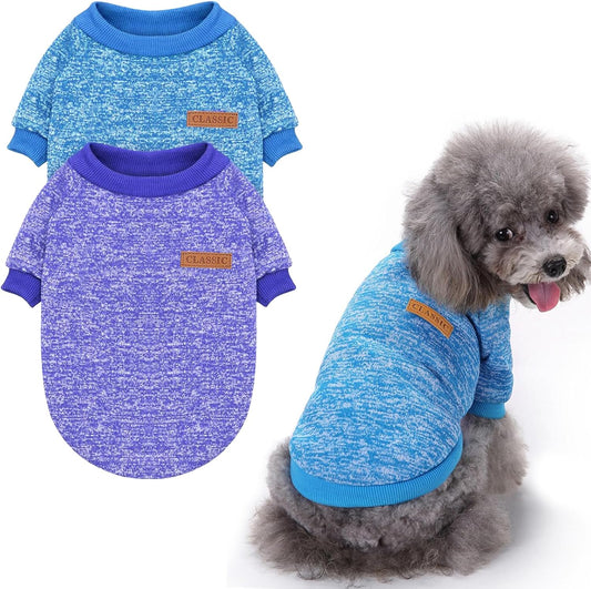 2 Pieces Pet Dog Classic Knitwear Sweater, Fleece Coat for Small,Medium Dogs,Warm Pet Dog Cat Clothes,Soft Puppy Customes for Chihuahua Yorkshire Tzu (Blue Dark Navy,S)