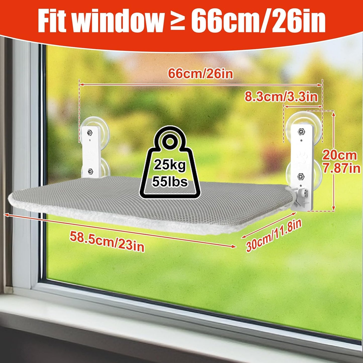 Sunhoo Cat Window Hammock Perch Cordless Perches Window Sill Seat Bed Foldable Stable Lounger Upgraded Suction Cup Easy Assembly Indoor Cats Kitty Shelf Hold Up to 55lbs (Light Gray, L)