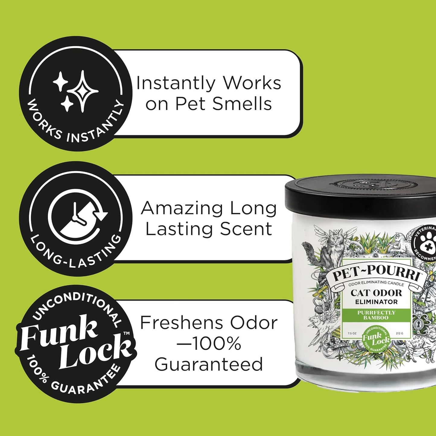 Pet-Pourri Purrfectly Bamboo Cat Deodorizer Candle – Cat Safe Plant Based Ingredients & Wax – Vet Approved – Aromatherapy & Air Freshener for Kitty Odor – Scented with Bamboo, Jasmine & Pear