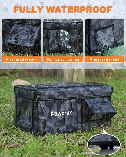 Weatherproof Heated Cat House for Outdoor in Winter, Heated Cat Bed Kitty Shelter with Cat Heating Pad, Insulated & Safe Escape Door, Warm Home for Outside Stray Cat