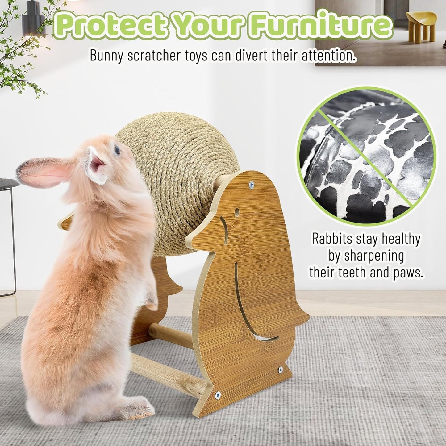 Fhiny Rabbit Scratch Toy, Natural Sisal Bunny Toy Scratching Ball Cute Sisal Bunny Claw Scratcher Ball Rabbit Enrichment Interactive Scratching Post for Kittens Ferrets Penguins Shape