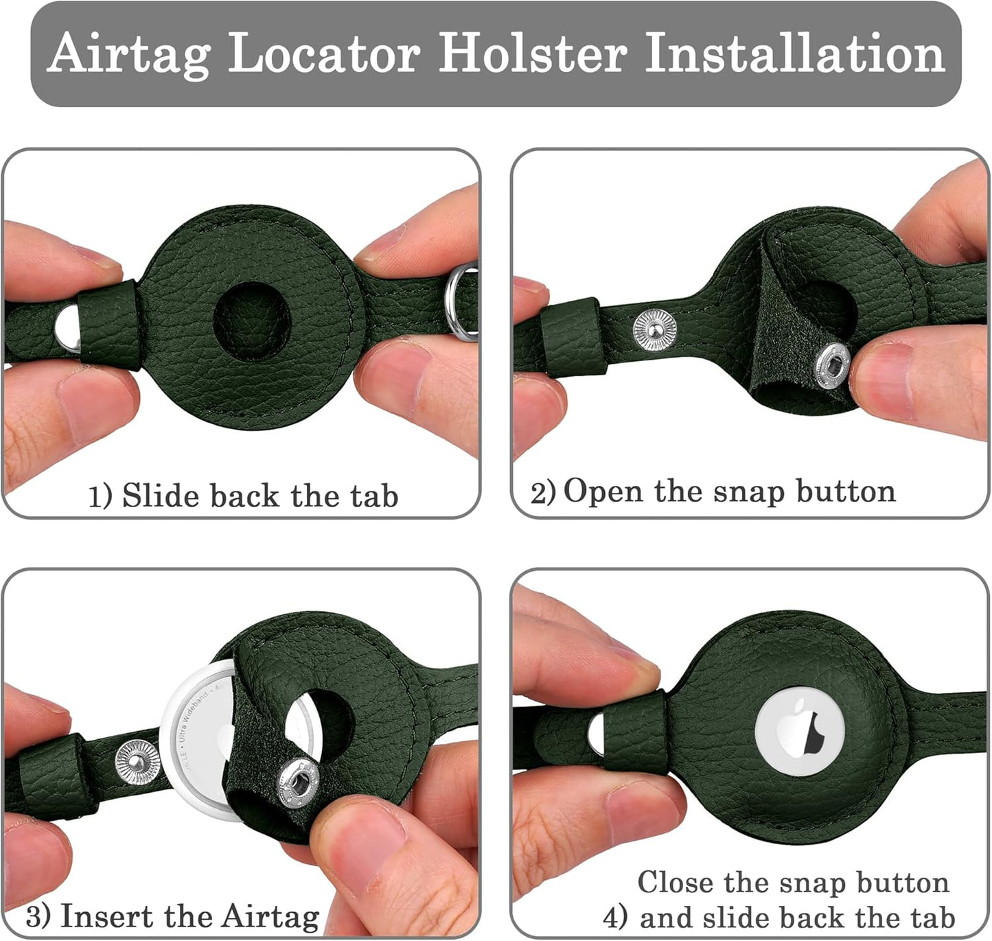 OOPSDOGGY Cat Collar for AirTag Holder, Leather Kitten Collars with Elastic Strap & Bell, Non Breakaway Adjustable Small Pet Collars for Indoor & Outdoor for Boy, Girl (Green)