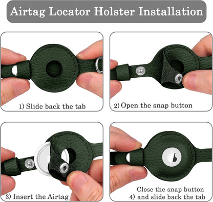 OOPSDOGGY Cat Collar for AirTag Holder, Leather Kitten Collars with Elastic Strap & Bell, Non Breakaway Adjustable Small Pet Collars for Indoor & Outdoor for Boy, Girl (Green)