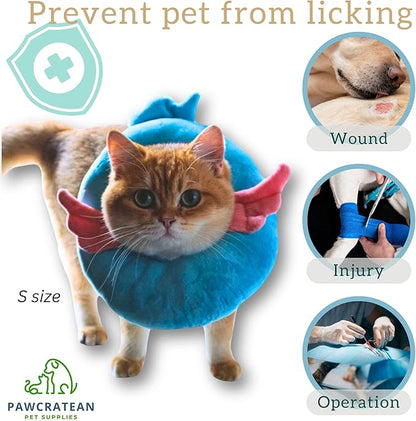 Adjustable Comfy Flower Style Elizabeth Collar for Cats Puppies Soft Recovery Cone Pet Protective Neck Collar (Blue Angel Wing, Medium)