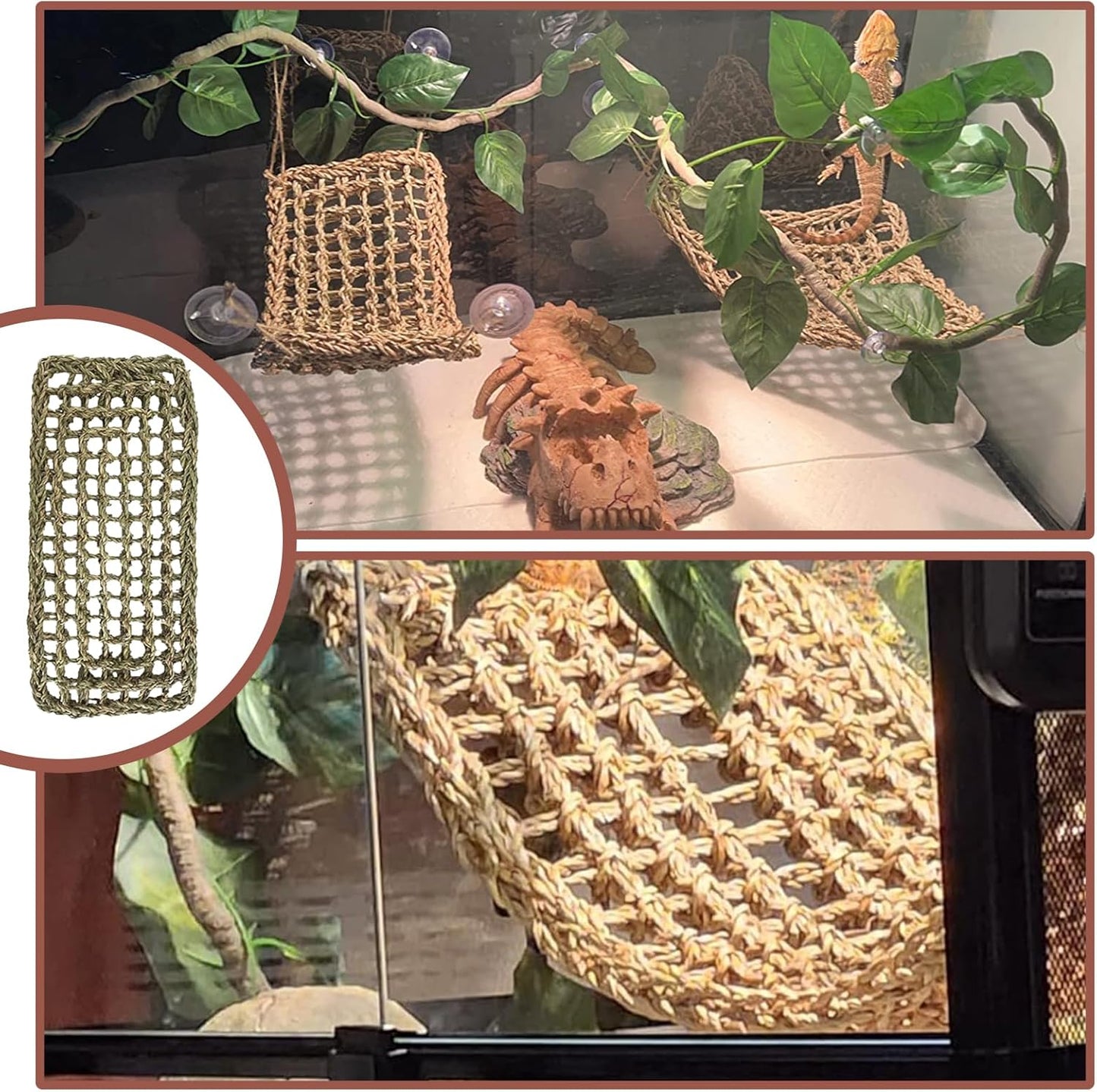 Resin Skull Habitat Hideout Cave Decor Reptile Hammock Lizard Lounger Bearded Dragon Tank Accessories Reptiles Hanging Vine Bendable Jungle Climbing Plant Terrarium Decoration(4PCS)