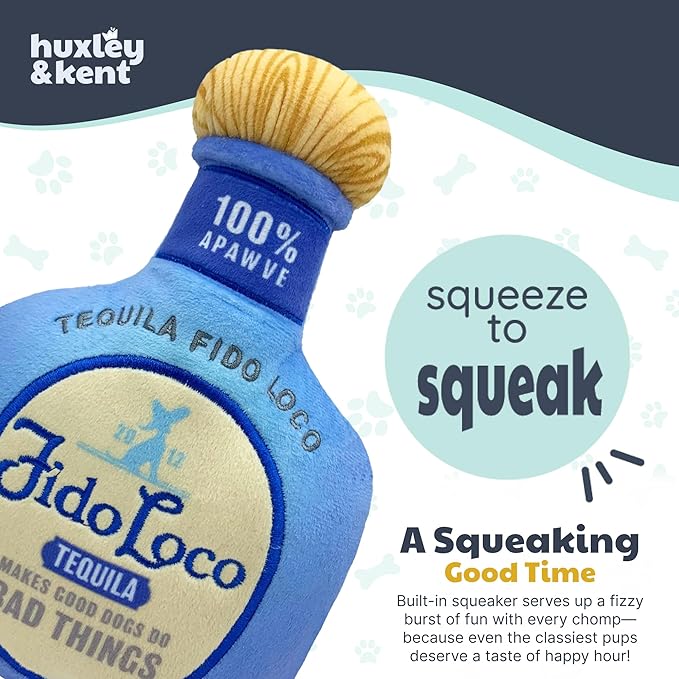 Huxley & Kent Funny Dog Toy w/Squeaker – Power Plush Squeaky Dog Toys for Small, Medium & Large Dogs – Soft Stuffed Animal for Indoor Play & Fetch - Fido Loco, Large