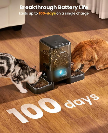 oneisall Wireless WiFi Automatic Cat Feeders 2 Cat, Rechargeable 100-Day Battery Operated Timed Cats Feeder, 20 Cups/5L Cats Food Dispenser Automatic for Large Kibble, Smart App Control.