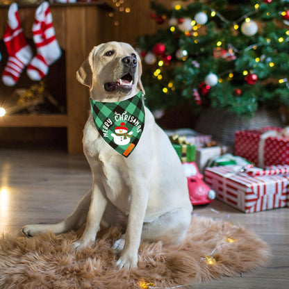 ADOGGYGO Christmas Dog Bandanas, Red Green Plaid Pet Scarf, Premium Cotton Fabric, Xmas Santa Snowman Christmas Bandanas for Extra Large Dogs Pets (X-Large)